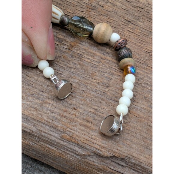 Vintage Glass, Wood & Bone Tribal Necklace, Unisex Beaded Necklace - Picture 9 of 10